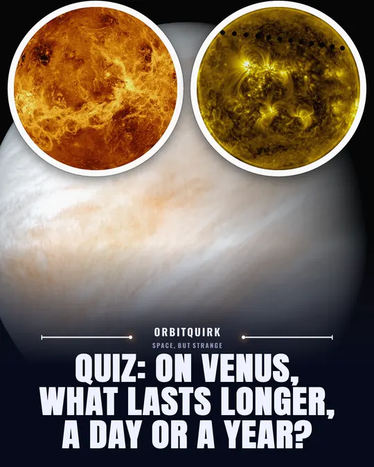 Carousel cover with two round photos of Venus: “Quiz: on Venus, what lasts longer, a day or a year?”