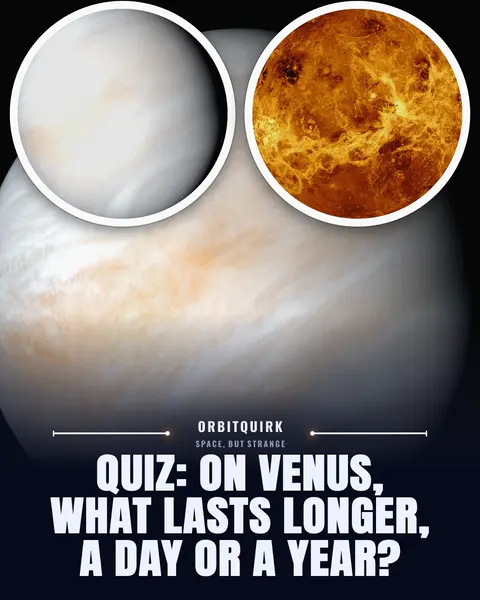 Carousel cover with two round photos of Venus: “Quiz: on Venus, what lasts longer, a day or a year?”